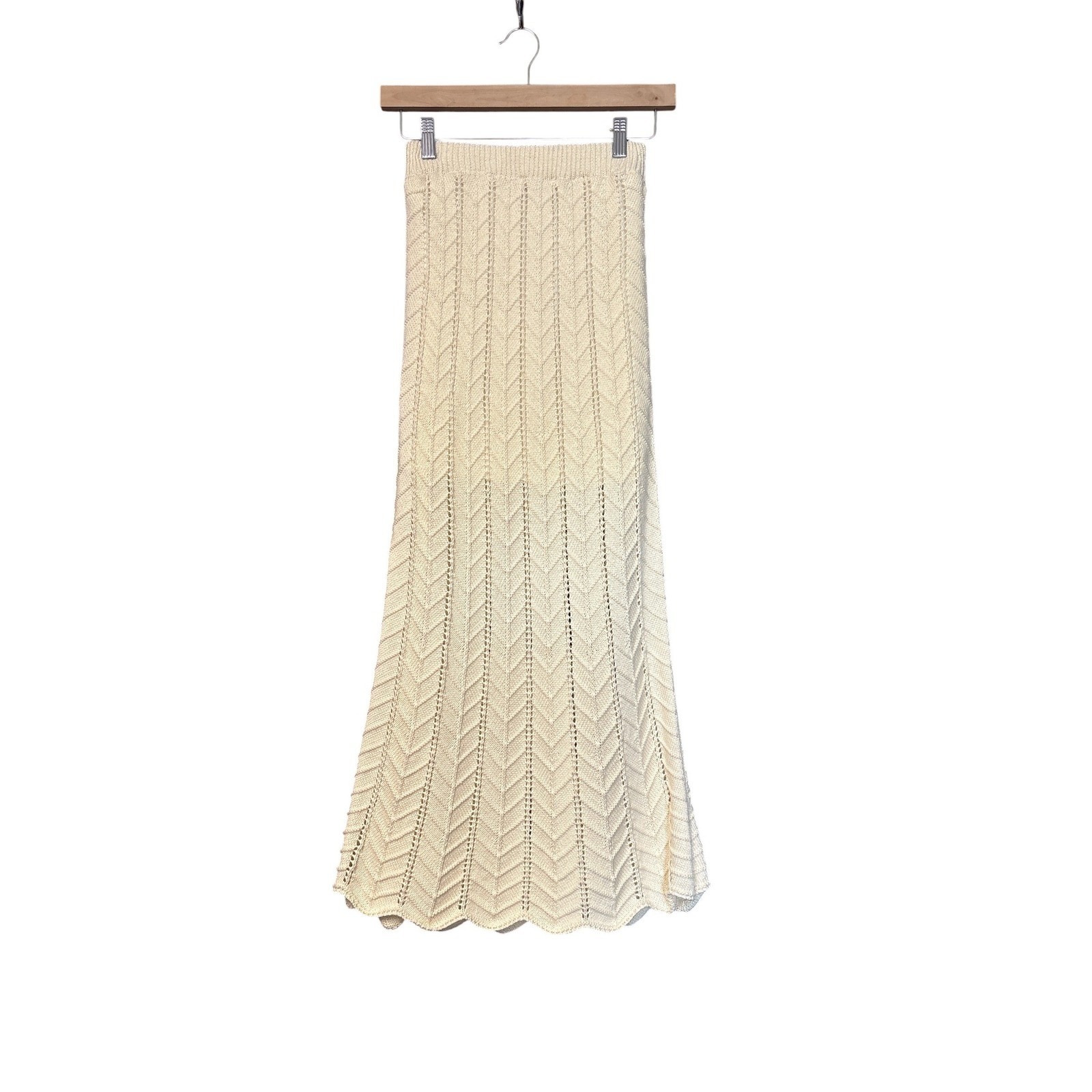 Sadie And Sage Cream Baby Chevron Knit Maxi Skirt Cottagecore Coastal Small Nwot